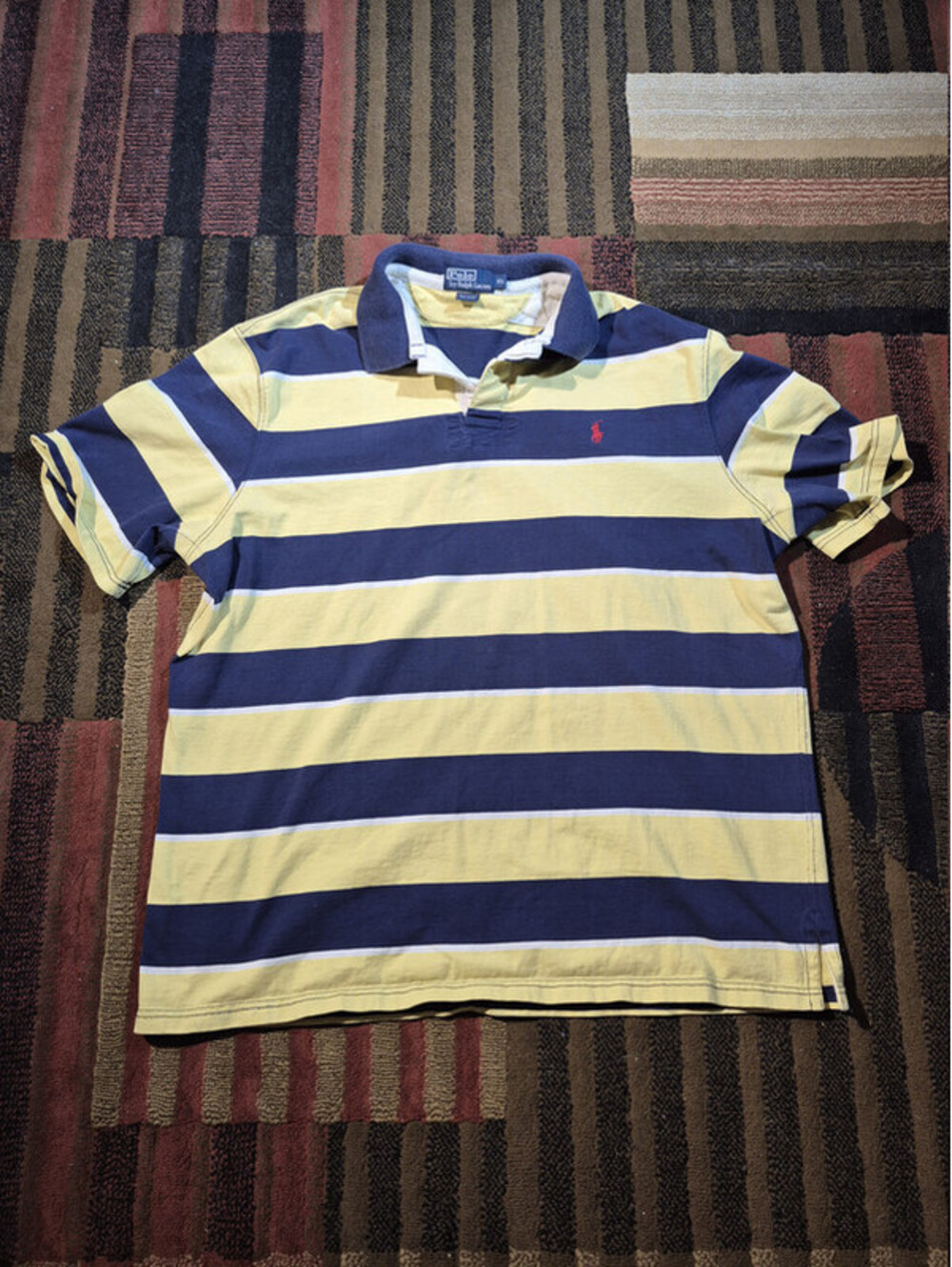 Polo Ralph Lauren Polo Shirt Men's XL Yellow Navy Stripe